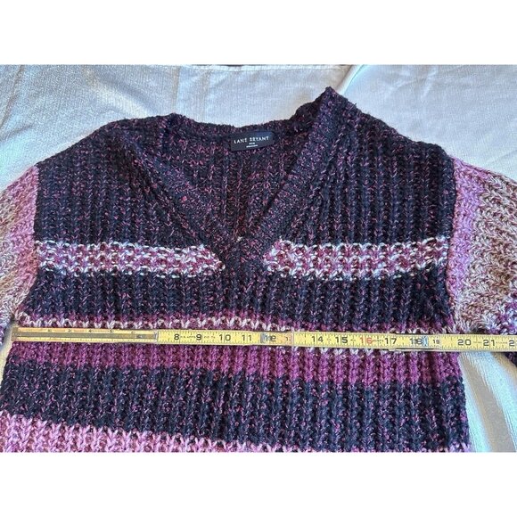 Lane Bryant Sweater Womens 14/16 Burgundy Striped Knit‎ Heavy Pullover V Neck - Picture 8 of 11
